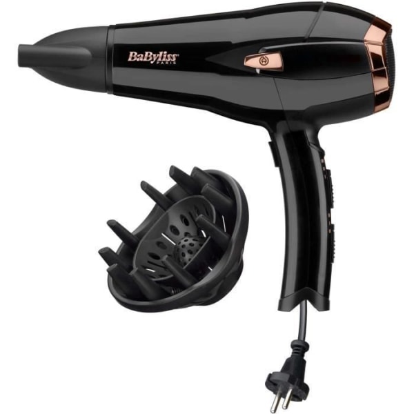 Babyliss D373E hårtork - 2000W - DC-motor - Jonisk funktion - 3 temperaturer - 2 hastigheter - Indragbar sladd Svart