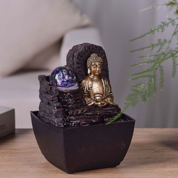 Liten hartsfontän inomhus med Theravada Buddha LED Brun, Guld