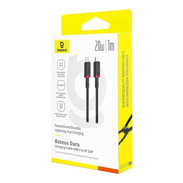 USB-C till Lightning datakabel, 20 W, 1 m - Baseus Dura (P10377800U01-01) - Svart