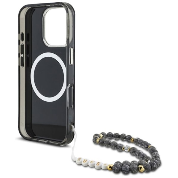 Coque Guess Palm Trees Triangle Pearl Strap MagSafe för iPhone 16 Pro (svart) svart