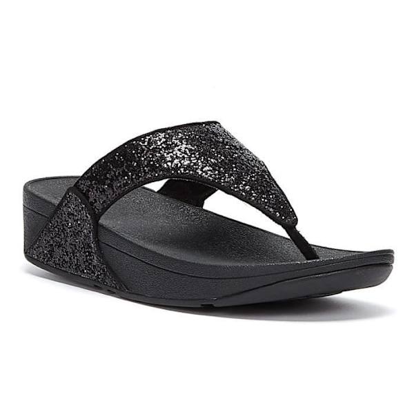 Svarta flip flops för kvinnor FitFlop Lulu Glitter - Ergonomisk mikrowobbleboard sulor Svart 39