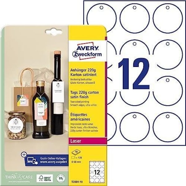 Etiketter - AVERY ZWECKFORM - T2004-10 - Förpackning med 120 - 60 mm diameter - Skrivbar på båda sidor