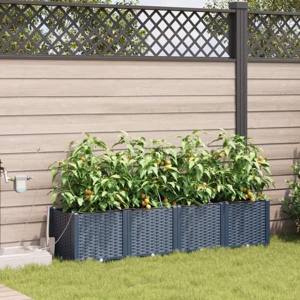 Jardiniärer med bevattningssystem 4 delar Grå