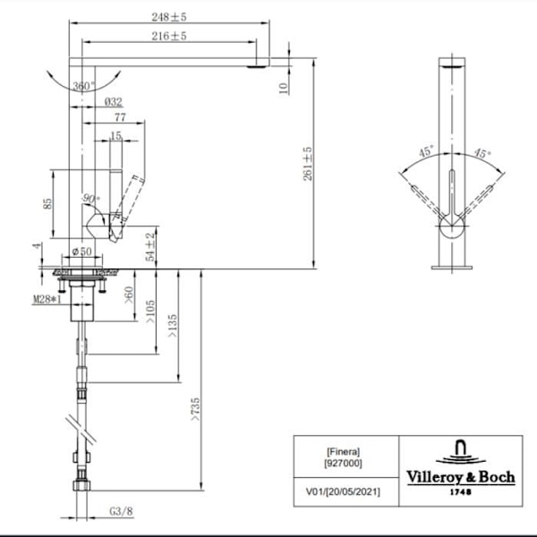 Köksblandare - VILLEROY ET BOCH - Finera - Guld - Inox - 360° svängbar Gul