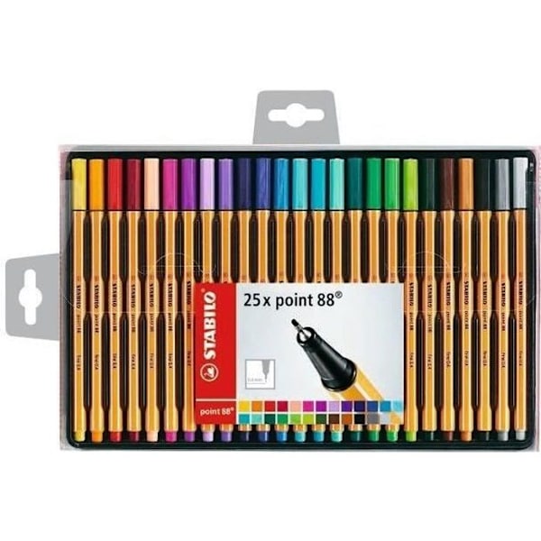 Point 88 filtpennor - STABILO - Box med 25 - Diverse färger - Fine Point - Bredd 0,4 mm Blandad