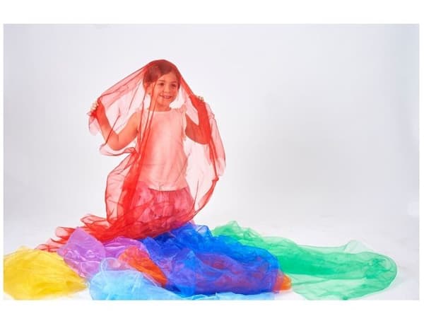 Set av organzatyg - TICKIT - 7 delar regnbåge - 100 x 150 cm - 100% nylon - sensoriskt spel Röd