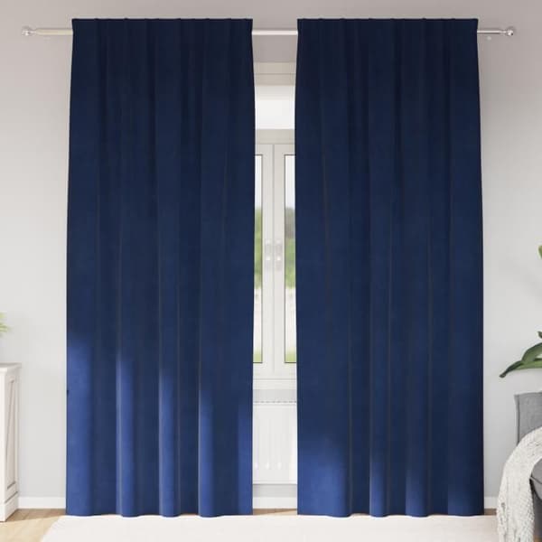 Gardiner - Mörkblå sammet - Blockerande - 2 stycken - Nutida design - Tvättbara Marin
