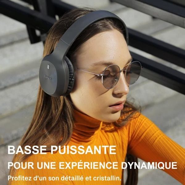 Edifier W600BT Bluetooth 5.1 Over Ear-hörlurar Trådlösa och trådbundna stereohörlurar med inbyggd mikrofon djup bas - svart