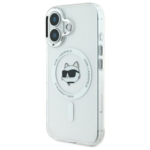 Coque MagSafe Karl Lagerfeld IML Metal Choupette Head för iPhone 16 Plus (vit)