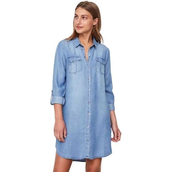 Vero Moda Silla långärmad skjortklänning - Blå - Dam - Vuxen Blå XL