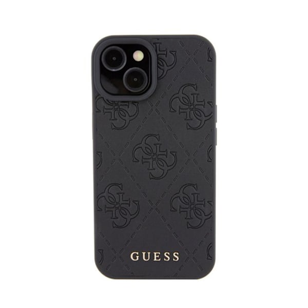 Guess läder 4G stämplat - fodral för iPhone 15 (svart)