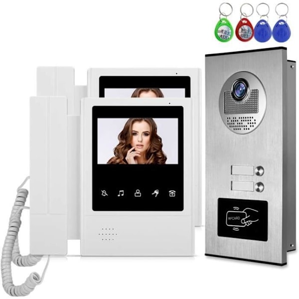 Intercom med video - HFeng - 4,3'' - 2 skärmar - Nattvisning - RFID-låsenhet