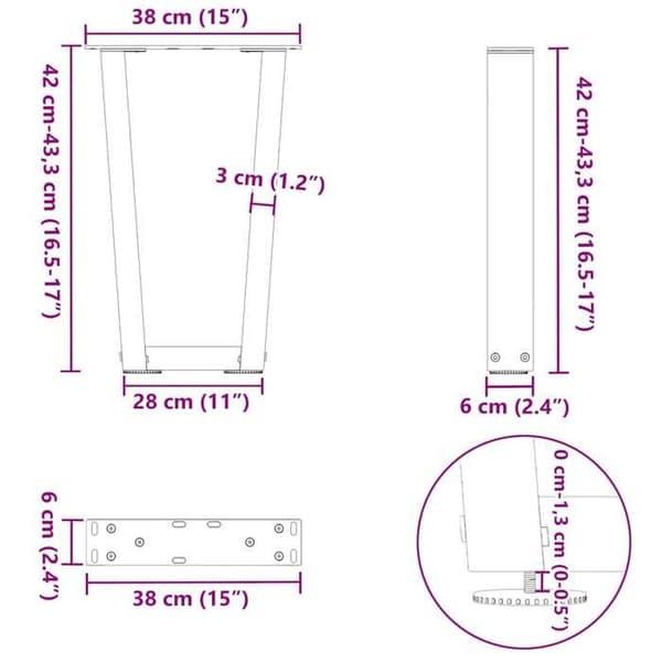 vidaXL V-formade soffbordsben, 2 stycken, vit, 38 x (42-43,3) cm, stål 4012625