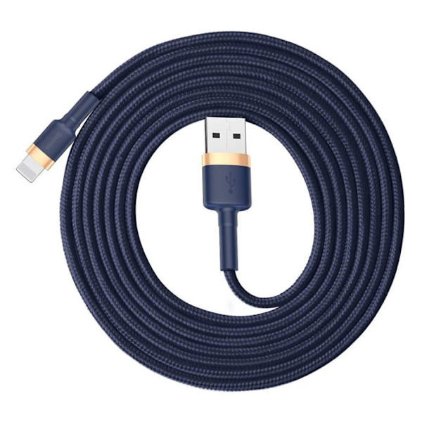 Baseus Cafule blå+guld USB till Lightning-kabel 15A 2M flätad kompatibel för iPhone 6 7 8 Plus XS XR 11 12 13 CALKLF-CV3 Guld-Blå