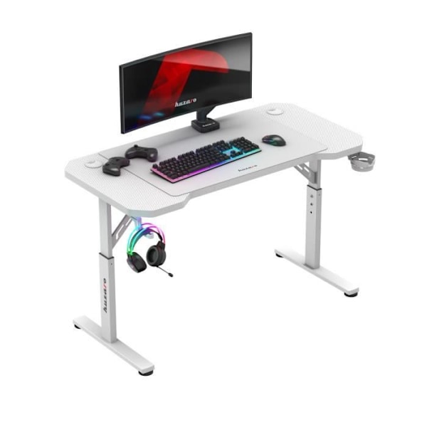 Spelbord - HUZARO - Hero 2.6 - Justerbar höjd - Kolfiberbord - Headset- och muggstöd Vit