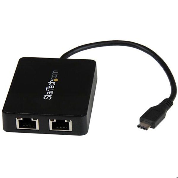 STARTECH USB-C till 2-portars Gigabit Ethernet-nätverksadapter - USB Type-C till 2 x RJ45-omvandlare Svart
