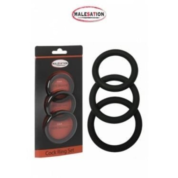Cockring - Malesation - Set med 3 - Medicinsk silikon - Svart - Anti-allergen Borsta