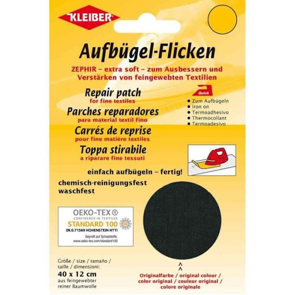 Patch thermocollant - KLEIBER - Zephir - 400 x 120 mm - 100% bomull - Maskintvättbar upp till 60 grader svart