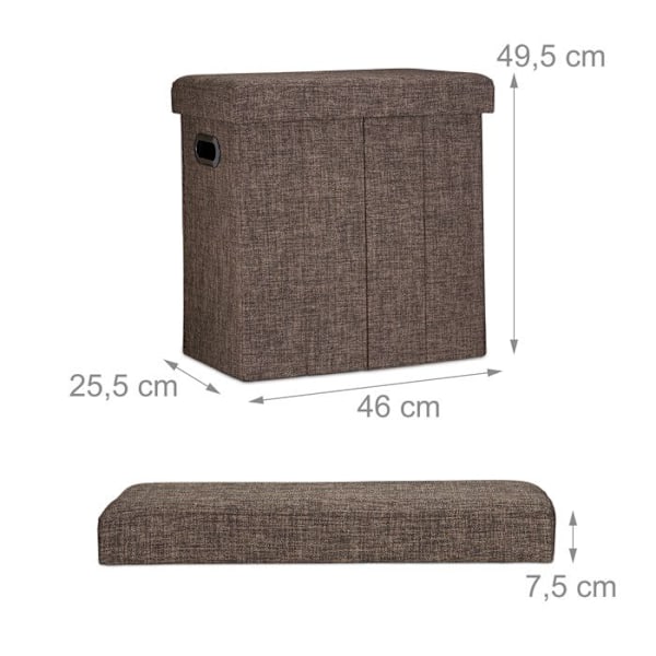 Relaxdays Fällbar förvaringspall HxlxB: 49,5 x 46 x 25,5 cm, med förvaring i linne, polyester, MDF, brunt Flera färger