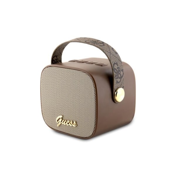 Kompakt 5W Bluetooth 5.3-högtalare med läderrem 4G Guess Pattern Brown kastanj