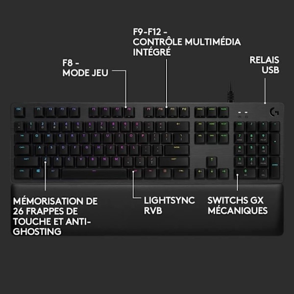 Speltangentbord - Kabelanslutet - Logitech G - G513 - Mekaniskt - RGB - AZERTY - SVART