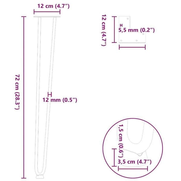vidaXL Hårnålben för konsoler, set om 4, vit, 72 cm, massiv stål 4012425