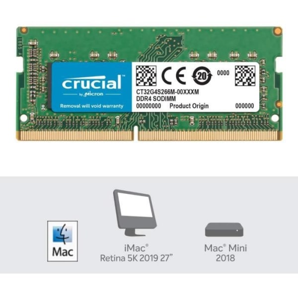 Crucial CT32G4S266M 32 GB (DDR4, 2666 MT/s, CL19, SODIMM, 260-stift) minne för Mac - CT32G4S266M
