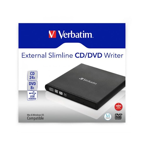 Diskläsare - VERBATIM - Slimline - DVD±RW - USB 2.0 - Extern Svart