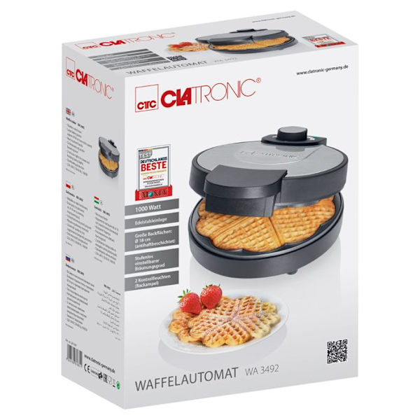 Våffeljärn - CLATRONIC - WA 3492 - Non-stick beläggning - Överhettningsskydd - 180 mm platta Svart