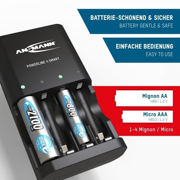 Batteriladdare - ANSMANN - Modusreparation - Automatisk - 1 till 4 AA/AAA-batterier - Polaritetsskydd