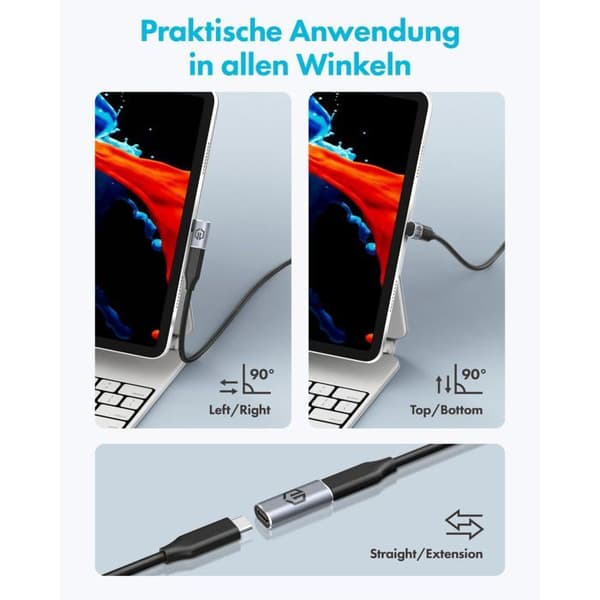 USB-C-adapter - GRAUGEAR - Paket med 3 - Överföring 40 Gbit/s - USB 4.0 - Dubbel sida