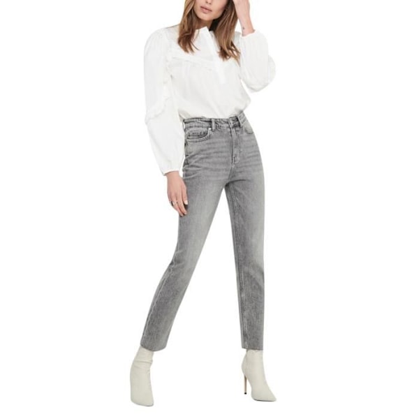 Jean Dam - ONLY - Hög Midja - Rakt Snitt - Grå Denim - Optimal Komfort Grå 27/30