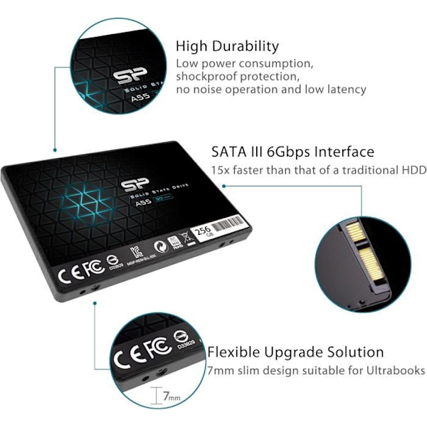 Intern SSD - Silicon Power - Ace A55 256Go - SATA III 2.5" 3D NAND