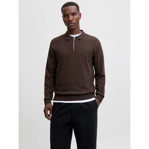 Polo i mesh 1/2 zip långärmad Jack & Jones Emil mulch M