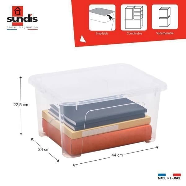 Förvaringslåda - SUNDIS - VIEW BOX - 24 L - Transparent - 4-pack med lock Transparent