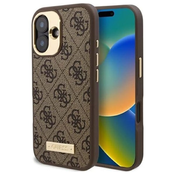 Coque pour iPhone 16 - Guess Hardcase 4G Logo Plate MagSafe (GUHMP16SU4GPRW) - Brun