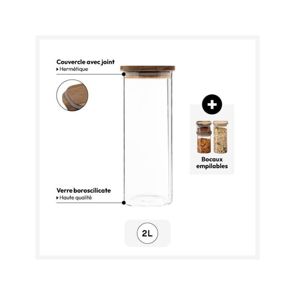 Glasburk med lock akacia 2L "Hermet" - 5five Transparent