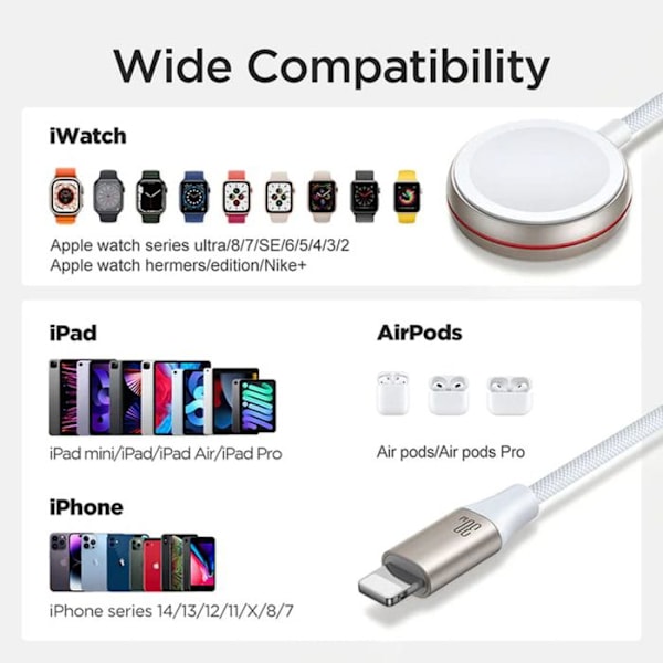 Trådlös laddkabel (S-IW012) USB-C till Apple Watch 3,5 W, Lightning 30 W, 3,5 A, 9 V, 1,5 m - JoyRoom - Vit