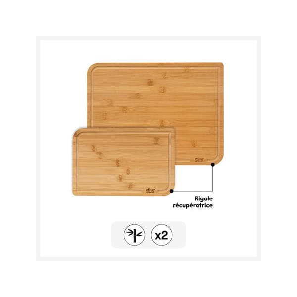 Set med 2 skärbrädor i bambu - 5five beige