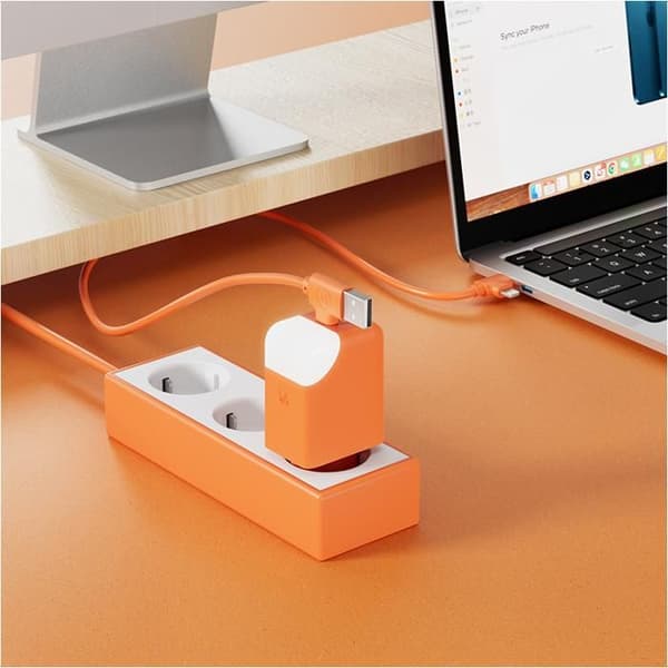 Nätadapter - XOOPAR - ICE-G - 65 W - USB-C & USB-A dubbla portar - Taktile ljusindikator (Orange) Apelsin