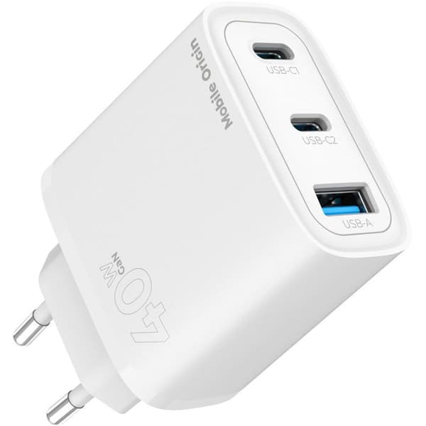 Nätadapter - MOBIL - MO13 - 40W - 2 USB-C - 1 USB-A - GaN