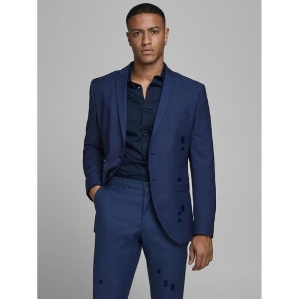 Blazer - Jack & Jones - Solaris - Slim fit - Elastan - Mini-rutigt Cyanblått 58