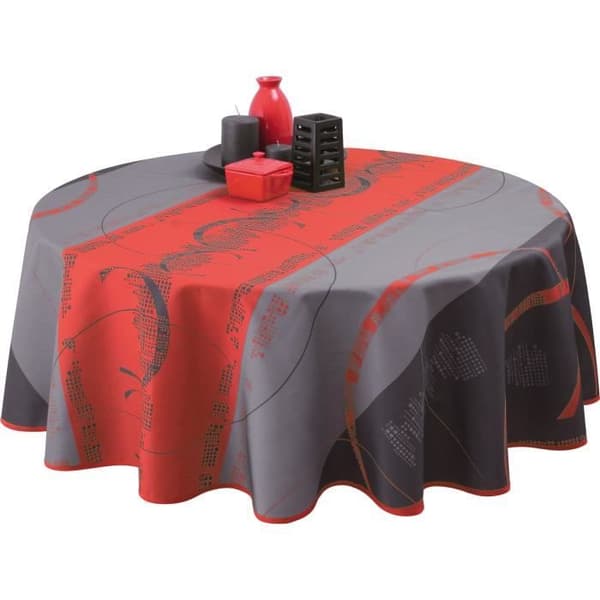 Duk - Rund 160 cm - Fläckavvisande - Vattenavvisande - 100% polyester grå, röd
