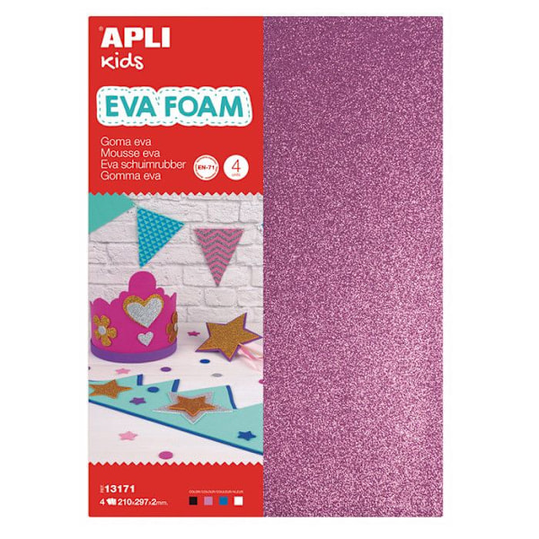 Mousse EVA termoformbar A4 4 glittrande ark 2 Svart/Rosa/Blå/Vit