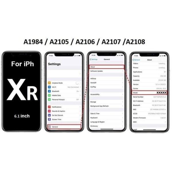 Dhlk (R) Telefon Reservdel Bakre Glas Kompatibel med iPhone XR - Bakre Glas Stort Hål (Svart)