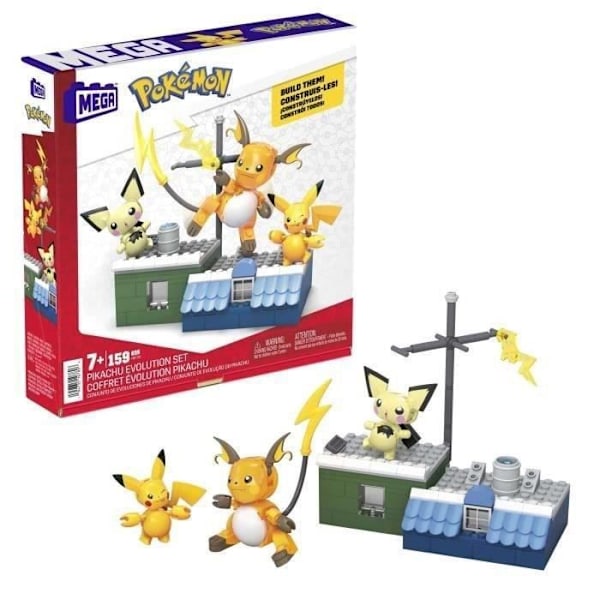 MEGA Pokémon-Pikachu byggset - Box med 3 ledade figurer (160 stycken) för barn HKT23 Flerfärgad