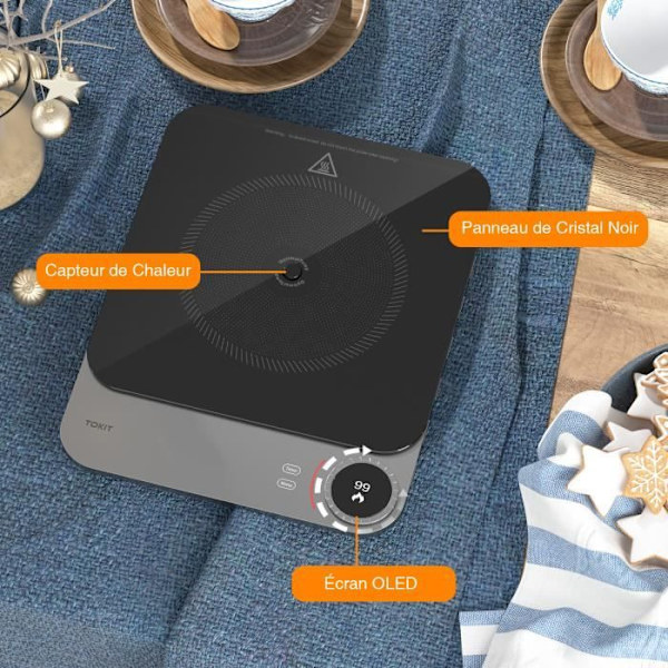 TOKIT Ultratunn bärbar induktionshäll, 99 effektnivåer 2100W Xiaomi App Manuell kontroll Anpassningsläge GRÅ