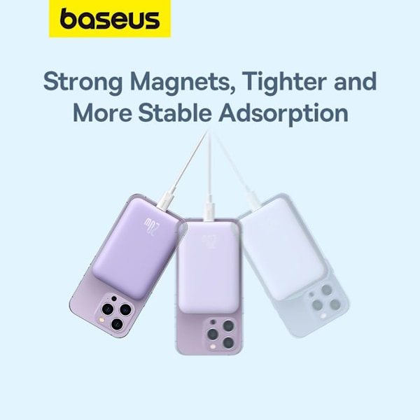 Baseus - Mini Air extern batteri (P10059002513-00) - Typ-C, MagSafe-laddning, 20W, 6000mAh, med Typ-C-kabel, 30cm - Lila
