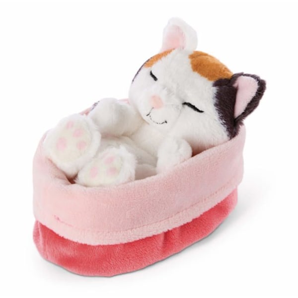 Nici plyschleksak - 48085 - Sovande kattungar Kattplyschleksak 12 cm, kräm, i en röd och rosa korg