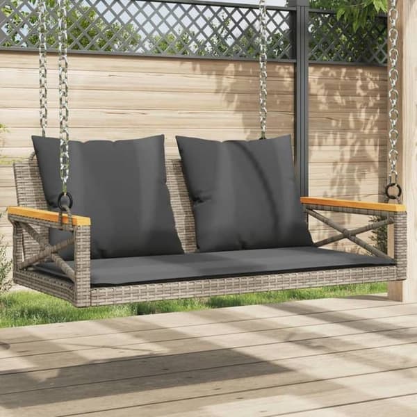 vidaXL Hängsoffa med grå kuddar 109x62x40 cm flätad resin 368156